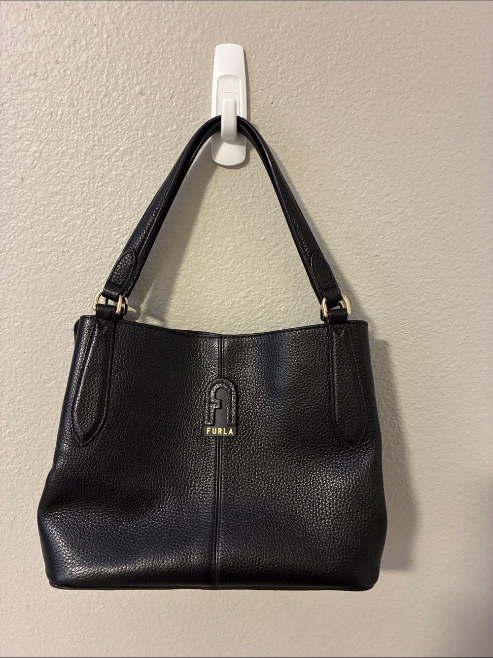 Furla Black Pebbled Leather Double-Handle Shoulder Bag